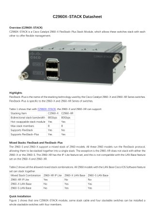 Cisco Catalyst 2960-X Flexstack-Plus Stack Module Datasheet