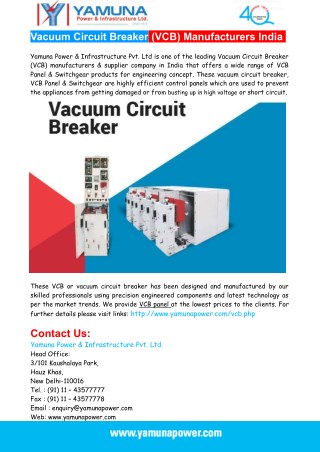 Vacuum Circuit Breaker (VCB) Manufacturers India - Yamuna Power