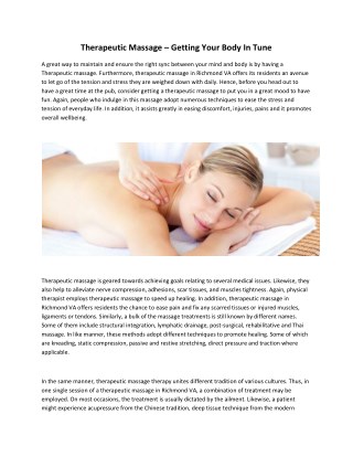 Therapeutic Massage – Getting Your Body In Tune