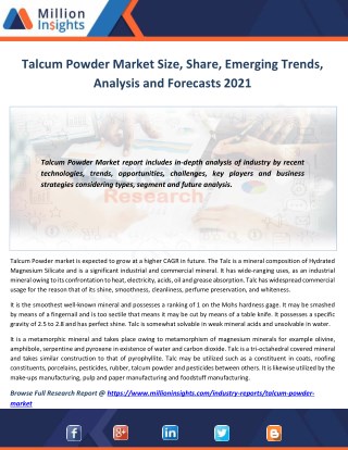 Talcum Powder Market Share, Growth, Outlook to 2021
