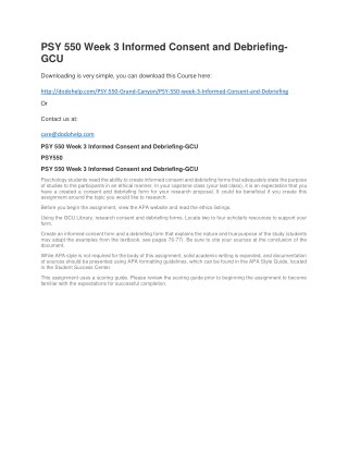 PSY 550 Week 3 Informed Consent and Debriefing-GCU