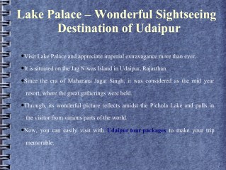 Lake Palace – Wonderful Sightseeing Destination of Udaipur