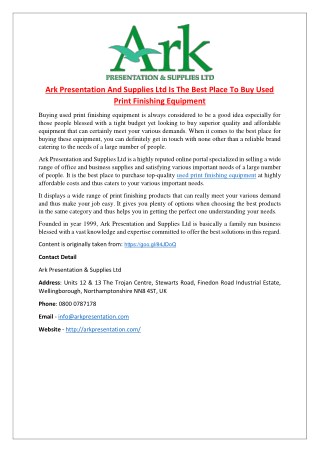 Ark Presentation And Supplies Ltd Is The Best Place To Buy Used Print Finishing Equipment