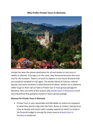 Reasons Why Prefer Private Tours in Romania