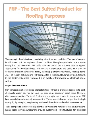 FRP - The Best Suited Product for Roofing Purposes