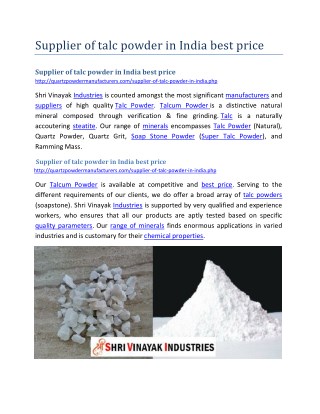Supplier of talc powder in India best price