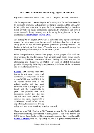 LCD DISPLAY with FPC for Audi A3/A4/A6/TT JAEGER