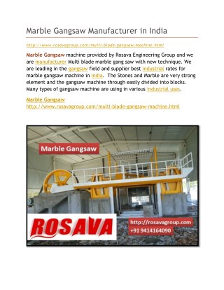 Marble Gangsaw Manufacturer in India