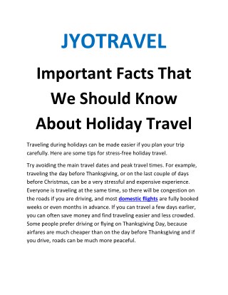 Important Facts That We Should Know About Holiday Travel