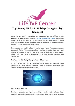 Trips During IVF & IUI | Holidays During Fertility Treatment