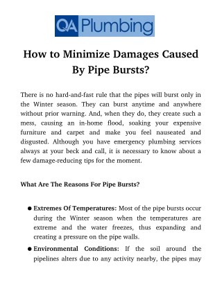 How To Minimize Damages Caused By Pipe Bursts?