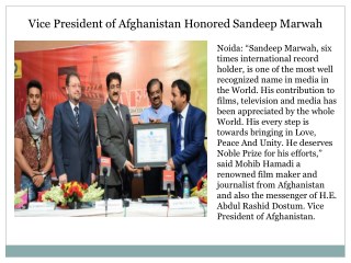 Vice President of Afghanistan Honored Sandeep Marwah