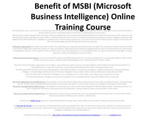 Benefit of MSBI (Microsoft Business Intelligence) Online Training Course