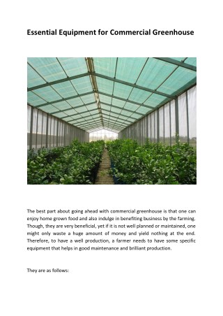 Essential Equipment for Commercial Greenhouse