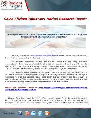 China Kitchen Tableware Market Research Report