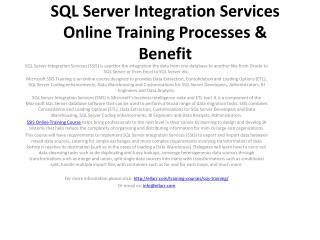 SQL Server Integration Services Online Training Processes & Benefit