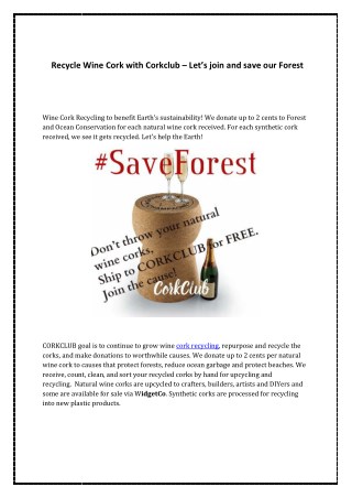 Recycle Wine Cork with Corkclub – Let’s join and save our Forest