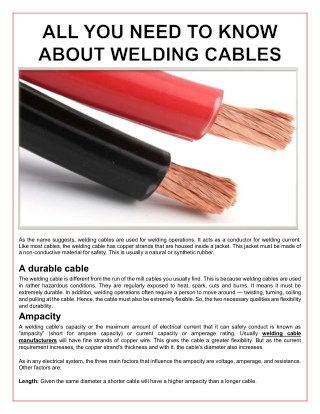 All You Need To Know About Welding Cables