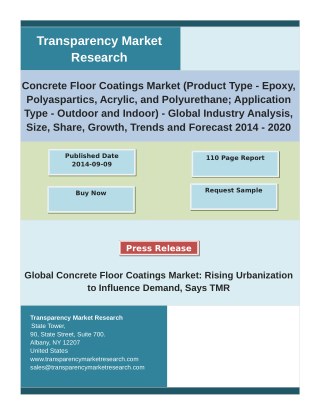 Concrete Floor Coatings Market : Growth, Demand, Supply, SWOT, Consumption, ROI to 2020