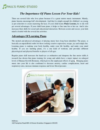 The Importance Of Piano Lesson For Your Kids!