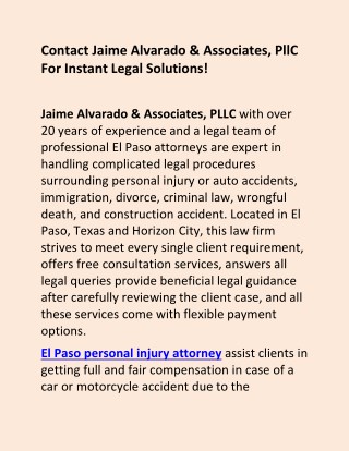 Contact Jaime Alvarado & Associates, PllC For Instant Legal Solutions!