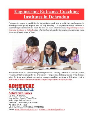 Engineering Entrance Coaching Institutes in Dehradun