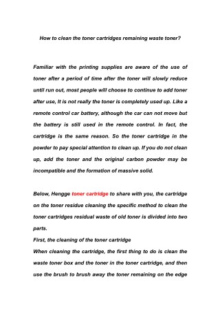 How to clean the toner cartridges remaining waste toner?