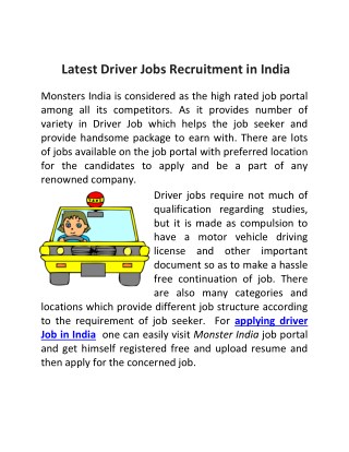 Latest Driver Jobs Recruitment in India