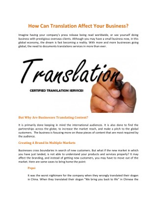 How Can Translation Affect Your Business?