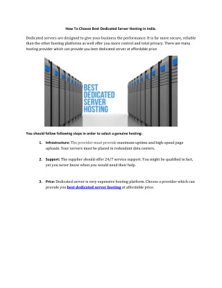 Best Dedicated Server Hosting India