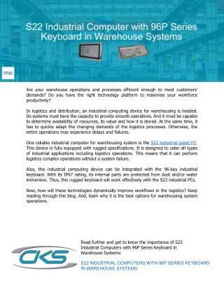 S22 Industrial Computers with 96P Series Keyboard in Warehouse Systems