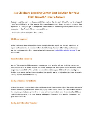 Is a Childcare Learning Center Best Solution for Your Child Growth? Here’s Answer
