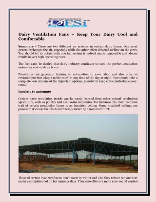 Dairy Ventilation Fans – Keep Your Dairy Cool and Comfortable