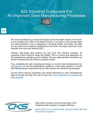 S22 Industrial Computers for an Improved Steel Manufacturing Processes