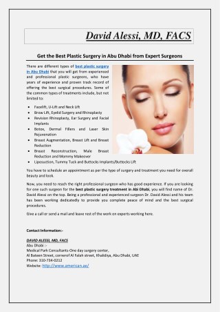 Get the Best Plastic Surgery in Abu Dhabi from Expert Surgeons