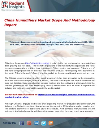 China Humidifiers Market Scope And Methodology Report