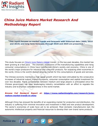 China Juice Makers Market Research And Methodology Report