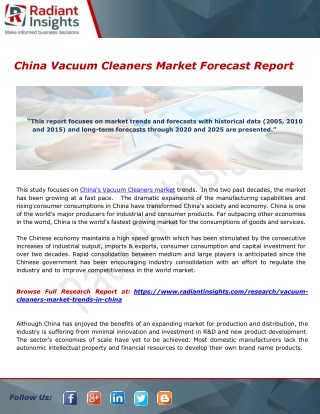 China Vacuum Cleaners Market Forecast Report