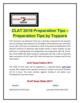 CLAT 2018 Preparation Tips – Preparation Tips by Toppers