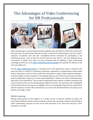 The Advantages of Video Conferencing for HR Professionals