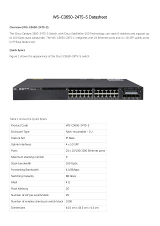 Cisco Catalyst 3650-24TS-S Datasheet