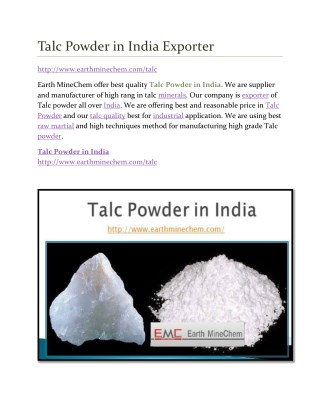 Talc Powder in India Exporter