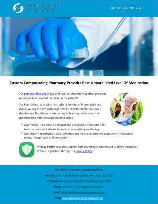 Custom Compounding Pharmacy Provides Best Unparalleled Level Of Medication