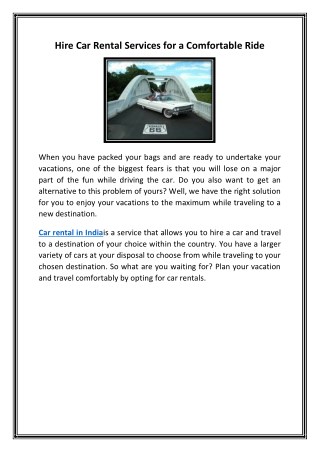 Hire Car Rental Services for a Comfortable Ride