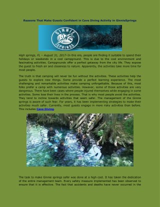 Reasons That Make Guests Confident in Cave Diving Activity in GinnieSprings