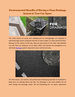 Environmental benefits of having a clean drainage system in your car space