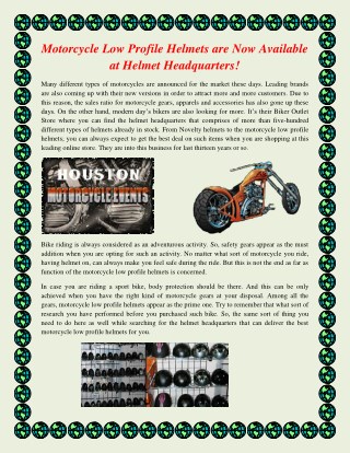 Motorcycle Low Profile Helmets are Now Available at Helmet Headquarters!