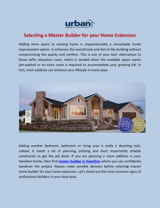 Selecting a master builder for your home extension