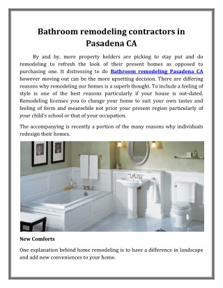 Bathroom remodeling Pasadena CA