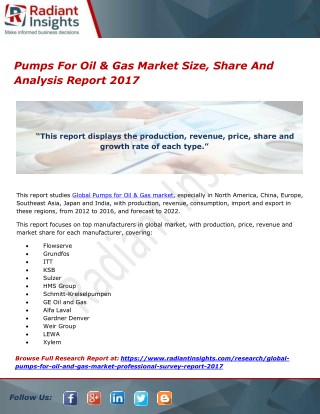 Pumps For Oil & Gas Market Size, Share And Analysis Report 2017